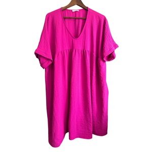 CHICSOUL‎ USA Made V Neck Textured Pink Tunic Dress Plus Size 2XL